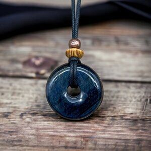 Blue Tiger’s Eye Gemstone Pendant Necklace | Handmade